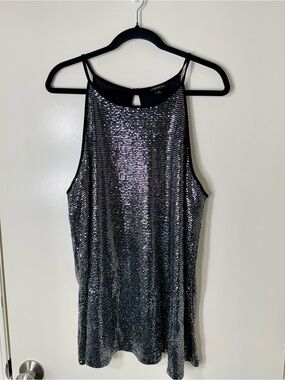 Torrid Black Silver Sequin High Neck Tank Top Plus Size 3X